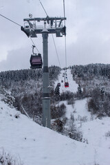Obraz premium Sarajevo cable car towards the mountain Trebević. Sarajevo cable car in winter.