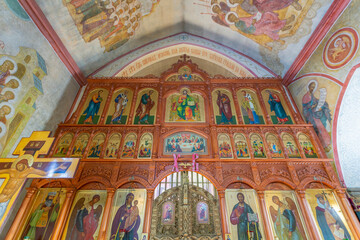 Fototapeta na wymiar Interior of the Church of the Most Holy Lady Theotokos and Ever-Virgin Mary. Built in 1892. Yantarny, Russia