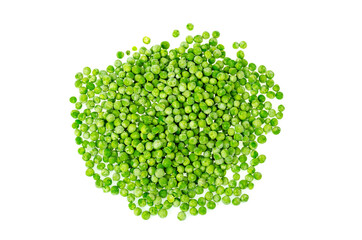 Pile of frozen blanched green peas isolated on white background. Healthy food. Studio Photo