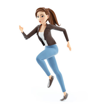 3d cartoon woman running