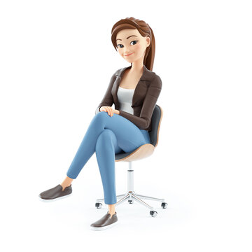 3d cartoon woman sitting on chair