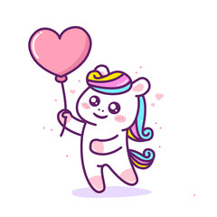 cute little unicorn with heart balloon
