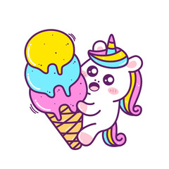 cute little unicorn with huge ice cream