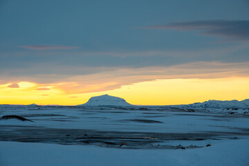 Fototapeta na wymiar Sunrise around Mountain Herdubreid in North Icelandic countryside
