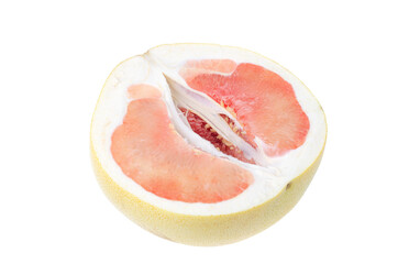 Half of red ripe sweet pamelo isolated on white background. Studio Photo