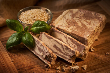 Halvah on a wooden board