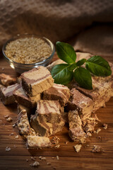 Halvah on a wooden board