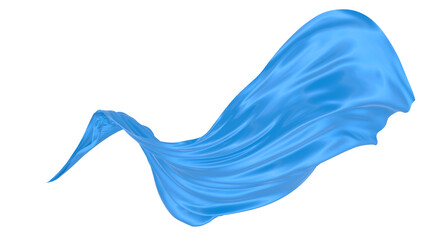 Beautiful flowing fabric of blue wavy silk or satin. 3d rendering image.