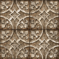Render of tiles for interior design. Vintage. Stone texture background. High quality seamless realistic texture. Old tiles for floor and wall. Craquelure. Cracks. Patina. Grunge.