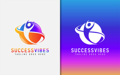 Success Vibes With People and Circle Combination Concept Logo Design. Usable For Business, Community, Foundation, Services Company. Vector Logo Design Illustration.