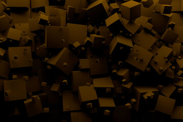 3D cubes different sizes, geometric splash background