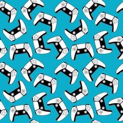 Continuous drawing on blue background of next-generation game controller or gamepad vector icon for game apps and websites © CassianoCorreia