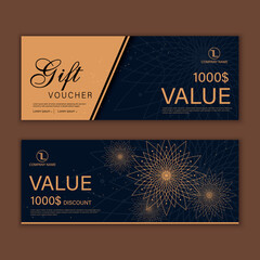 Luxury event invitation cards with vintage frame and gold textured curly ribbon. Vector illustration