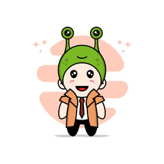 Cute detective character wearing frog costume.