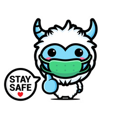 cute yeti animal wearing a mask