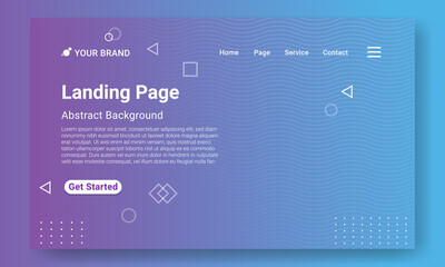Abstract Landing Page Website Template. Modern Blue gradient geometric background with dynamic shapes, wave and geometric element. Design for website and mobile website development.