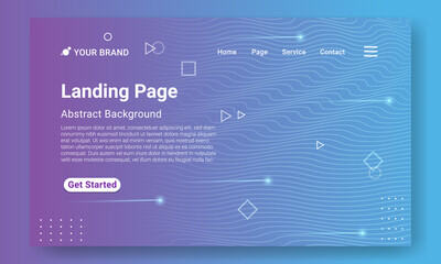 Fototapeta premium Minimal Landing Page Website Template. Blue gradient geometric background with dynamic shapes, wave and shooting star element. Design for website and mobile website development.