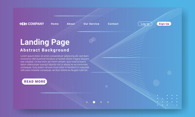 Minimal Landing Page Website Template. Blue gradient geometric background with dynamic shapes, wave and geometric element. Design for website and mobile website development.