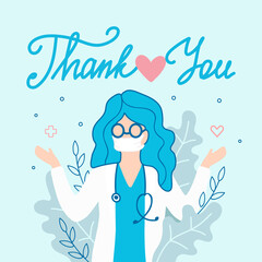 thank you doctor poster.graphic poster with text information and elements. thank you doctor poster or banner for social media.Thank you doctors and nurses.illustration concepts epidemic  covid-19 