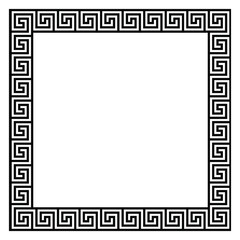 Square frame with seamless winding pattern. Meandros, decorative frames, are built from continuous lines, formed into repeated motifs. Greek fret or Greek key. Vector illustration.