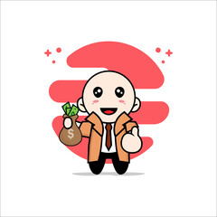 Cute detective character holding a bag of money.