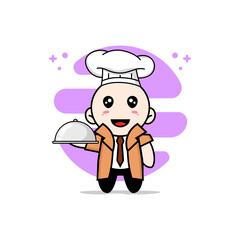 Cute detective character wearing chef costume.