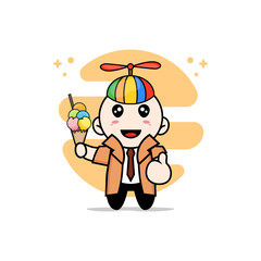 Cute detective character holding a ice cream.