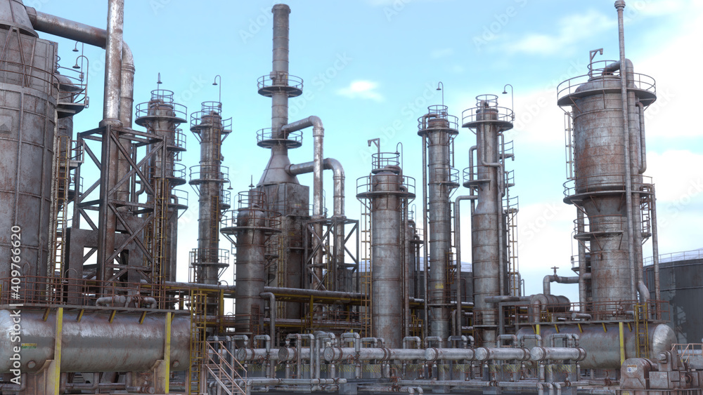 Wall mural Oil Refinery, 3D rendered