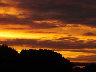 Golden clouds in sunset.