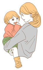 子どもを抱っこするママ（シンプルカラーバージョン）