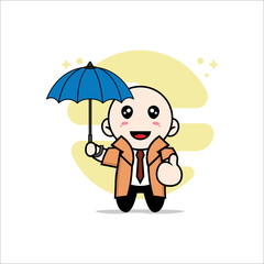 Cute detective character holding a umbrella.