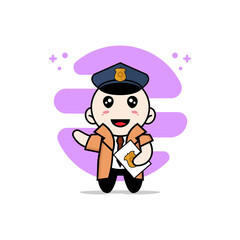 Cute detective character wearing police costume.