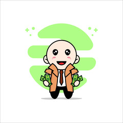 Cute detective character holding a money.