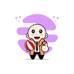 Cute detective character holding a ball.