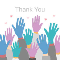 Obraz premium thank you doctor poster.graphic poster with text information and elements. thank you doctor poster or banner for social media.raised hands in gloves poster. illustration concepts epidemic covid-19 