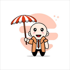 Cute detective character holding a umbrella.