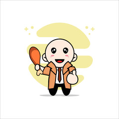 Cute detective character holding a chicken meat.