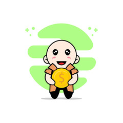 Cute detective character holding a coin.