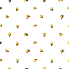 Hand drawn seamless pattern cute Kawaii Happy Funny Honey Bee flying in the sky.