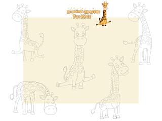 Drawing and Paint Cute Girffes Cartoon Set. Educational Game for Kids. Vector illustration With Cartoon Happy Animal
