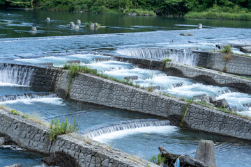 風景素材　勢いよく水が流れるカスケード