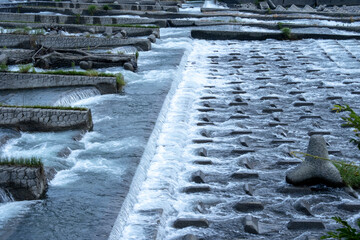 風景素材　勢いよく水が流れるカスケード