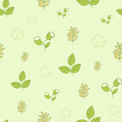 Vector green leaves seamless repeat pattern design background. Perfect for modern wallpaper, fabric, 
home decor, and wrapping projects.