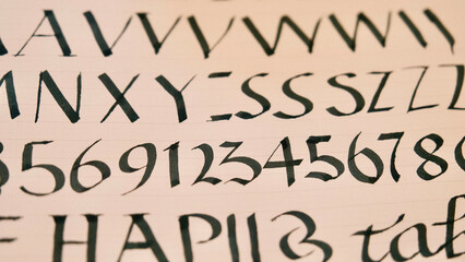 close up of a hand lettering in notebook