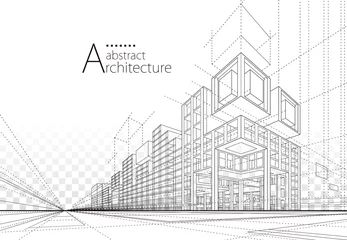Deurstickers Architecture building construction perspective design,abstract modern urban building line drawing. © yewkeo