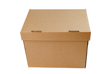 Empty cardboard box for storage. Closed brown box, isolated on a white background