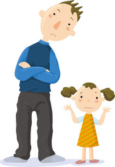 Vector illustration of troubled dad and daughter