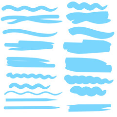Blue brush strokes. Stripes of blue watercolor. Hand drawn effect. Isolated vector illustration. Stock image. EPS 10.