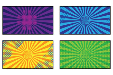 colored rays squares set. Psychedelic swirl. Color pattern, vector illustration. Bright star. Stock image. EPS 10.