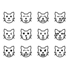 outline icon set cat, vector illustration, animal cat face emoticon symbol